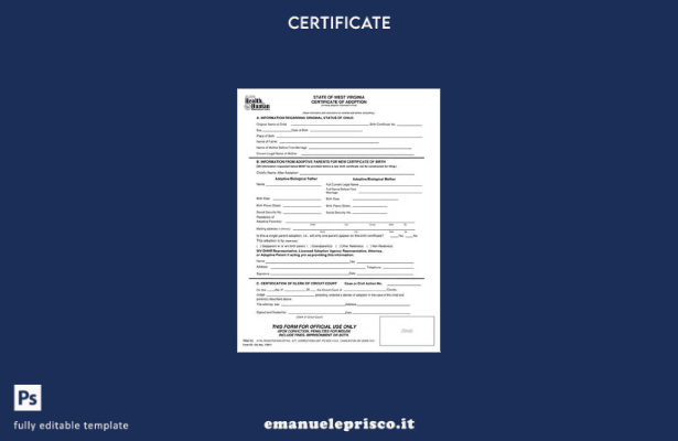 stile verificato Modello di certificato di adozione dell'ufficio del registro de